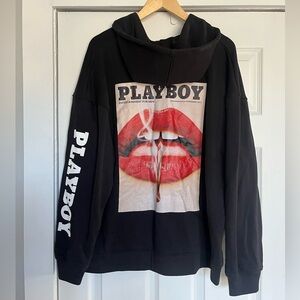Missguided + Black Playboy Graphic Zip Up Sweater